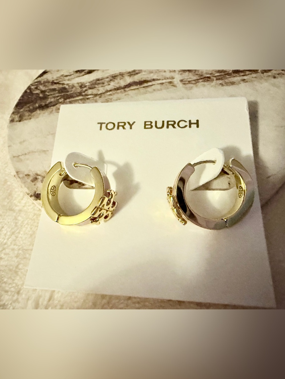 Tory Burch Gold-tone Double Logo pink huggie Earrings
